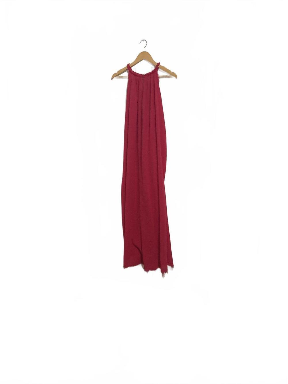 STELLA MARTINI Italy Linen Blend Halter Maxi Dress Pink Fuchsia Fringe Medium M